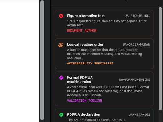 PDFAccessDesk accessibility findings and manual review gates